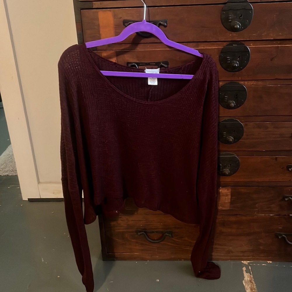 Maroon and black mesh cropped sweater
